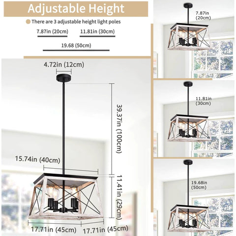 Adjustable Farmhouse Chandelier For Dining Room And Kitchen Island Rustic White Wood Pendant Light Distressed Four Light Ceiling Fixture Large Hanging Ceiling Lantern For Entryway Hallway Foyer With Barn Chic Vibe That Pops In Any Room