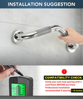 Installation suggestion for Angled Shower Grab Bar 1-1/4 By 16 Inch Knurled Stainless Steel Safety Bar showing wall placement.