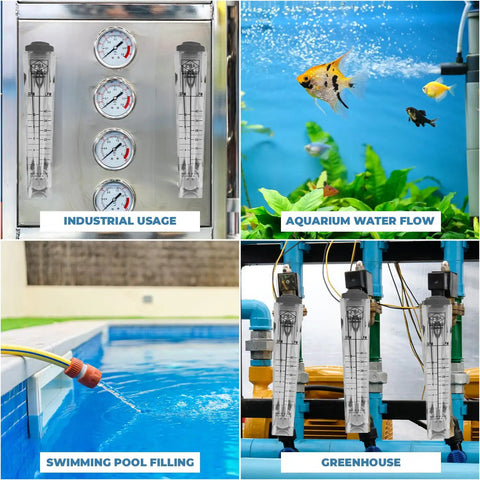 Industrial Water Flow Meter 2-10 GPM 8-40 LPM Panel Mount Rotameter 3/4 MNPT on panel with gauges for industrial water flow
