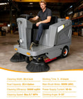 Tough As Nails Ride On Floor Sweeper With A Massive 50 Inch Sweep Path Big 26 Gallon Hopper And Dependable Brushless Motor for industrial cleaning.