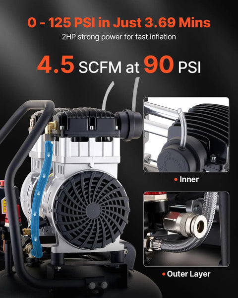 20 Gallon Portable Air Compressor With Wheels 2HP 125PSI Max Oil Free Tank For Auto Repair Tire Inflation Spray Painting Woodwork Nailing 4.5 SCFM Powerful Performance Easy Setup Quiet Operation Home Garage Must Have Tool