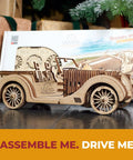 Roadster VM-01 3D Wooden Puzzle Kit For Gearheads Realistic Moving Parts Handcrafted Mechanical Model Car, assembled wooden roadster with box