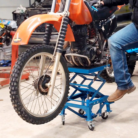 Heavy Duty Hydraulic Motorcycle Scissor Jack Lift With Foot Step For Dirt Bikes And Mini Motorcycles 300 Lb Capacity For Secure Wheel Elevation And Foldaway Stand For Easy Maintenance