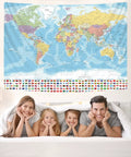 Dope Large World Map Tapestry For Wall Decor Travel Theme Party Vibe Geography Classroom Poster Easy Care Polyester Spandex Blend