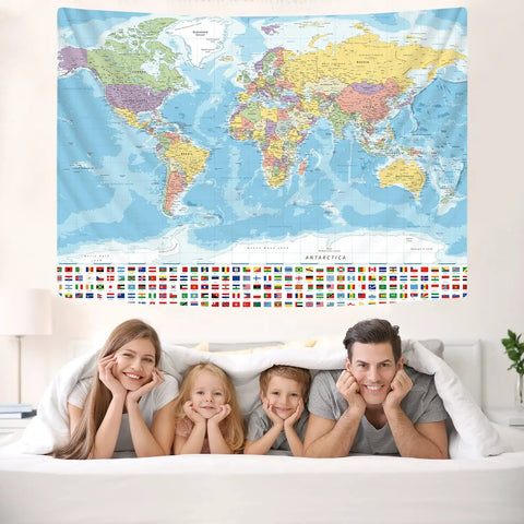Dope Large World Map Tapestry For Wall Decor Travel Theme Party Vibe Geography Classroom Poster Easy Care Polyester Spandex Blend