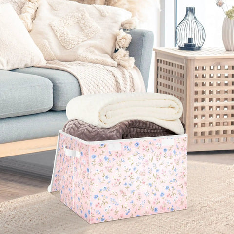 Game Changing Foldable Storage Bin With Ergonomic Handles And Lock Down Lid For Bedroom Organization Heavy Duty Collapsible Organizer Box with blankets.