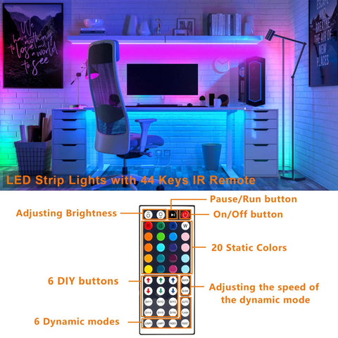 USB RGB LED Strip Lights Kit With Remote 4 Pre Cut 1.64Ft And 6.56Ft Strips for TV, PC monitor setup with color backlights