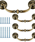Antique Drawer Pulls 4 Pack for Dresser and Cabinet, Vintage Brass Knobs and Handles with bronze finish and screws included