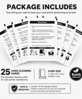 Premium Card Printer Cleaning Kit Features 25 Long And Short Thermal Sleeves with cleaning instructions and dimensions.