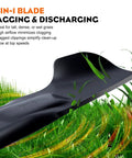 2 Pack High Lift Mower Blades For 46 Inch Decks, 6 Point Star Design, OEM Replacement For Cub Cadet Troy-Bilt Lawn Tractors XT1 XT2 Enduro LT46 LX46 Series, Fits 942-04244A 942-04290 And Related Models, showing close-up view of blade in grass for bagging and discharging.