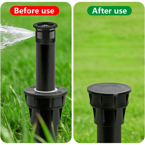 Before and after using 4 Pack Sprinkler Head Cap With Sealing Ring Spray Shut Off Covers For Outdoor Lawn Yard Garden Irrigation Black Easy Replacement