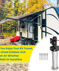 Rock Solid Right Hand Torsion Assembly For Power Patio RV Awning Motor 12V DC Extension Drive Black shown on RV awning.