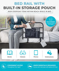 Killer Grip Premium Adjustable Bed Rail For Seniors Featuring No Fuss Setup And Smart Storage Pocket Astm Approved Fall Prevention Safety Guard Railing Black Assist Bar with built-in storage pouch.