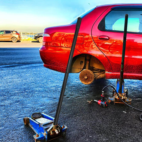 3 Ton Jack Handle Replacement For Horizontal Hydraulic Jack Heavy Duty Carbon Steel Build With Non Slip Grip next to car