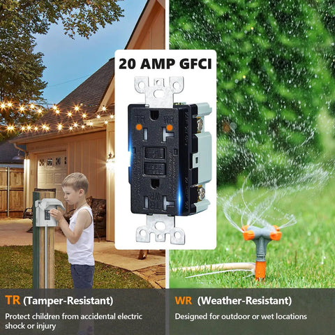 Beefed Up Outdoor Electrical Outlet Box With Dual 20 Amp Weather Resistant Gfci Receptacles rated rainproof with boy near a power outlet.