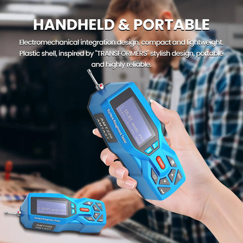 Handheld Digital Surface Roughness Meter With 22 Parameters, Portable Profilometer for precise surface measurement in use.
