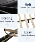 Queen Size Faux Leather Bed Frame With Adjustable Headboard In Sleek Black showcasing premium faux leather, sturdy construction, and easy Velcro slats design.