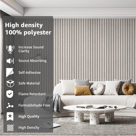 Self Adhesive Soundproof Acoustic Wall Panels For Room Treatment Game Changing Noise Absorbing Foam Tiles To Knock Out Echoes And Smooth Out Reverb With Zero Sweat Peel And Stick Install Camel Color 10 Pack on a textured wall.