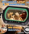 Close-up of 12X Ultra Long 3-Section Swing Arm Lighted Magnifying Glass With Stand, showing detailed carving with magnified view.