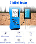 7 In 1 Soil Tester Kit With Digital Moisture Meter NPK pH Temperature EC Conductivity Fertility Analyzer shown on display