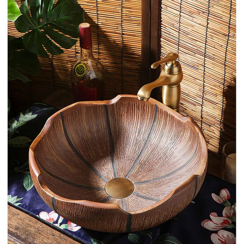 USZWBY Bathroom Vessel Sink Bathroom Sink Above Counter 16.1”X5.9”Luxurious Bathroom Vessel Sink retro ceramic bowl with faucet.