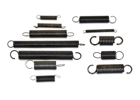 54 Piece Extension Spring Set In Durable PP Storage Case With Built In Size Chart, includes assorted black oxide springs on white background