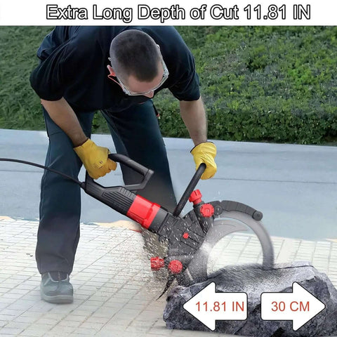 Pro Power 8800W Ring Concrete Saw rips through concrete with 11.8 inch depth, water fed dust suppression in action.