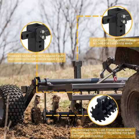 Beefy 34 Inch Disc Plow Harrow Heavy Duty With Adjustable Height and Wide Cut for ATV UTV, steel discs on terrain