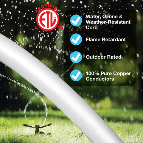 12 Foot Indoor Outdoor Extension Cord With 16 3 SJTW Heavy Duty Water And Weather Resistant Grounded 3 Prong Plug in garden scene