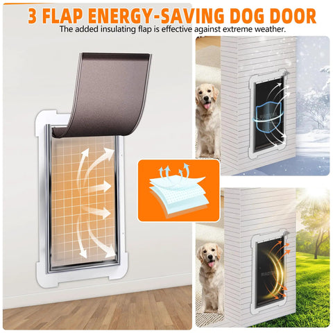 Tough Grade Aluminum Wall Mount Dog Door For Extra Large Dogs And Working Breeds Up To Two Hundred Twenty Pounds featuring cozy flap