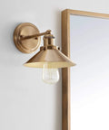 Brass Gold 7.8 Inch 1 Light Industrial Farmhouse Vanity Wall Sconce With Metal Shade LED Bulb Included For Bathroom Mirror Kitchen Entryway