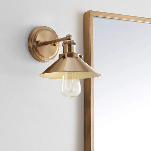 Brass Gold 7.8 Inch 1 Light Industrial Farmhouse Vanity Wall Sconce With Metal Shade LED Bulb Included For Bathroom Mirror Kitchen Entryway