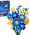 Starry Blooms Flower Bouquet Building Set for Adults Totally Inspired by Van Gogh Starry Night 14 Realistic Flowers Made from 512 ABS Bricks Compatible With Lego Botanicals Creative DIY Decor for Display or Gifting box and bouquet