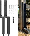 Beefy Heavy Duty Fence Post Repair Kit Two Pack with steel anchor stakes and screws for fixing 4x4 and 6x6 wood posts shown