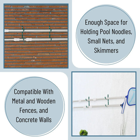 2 Pack Blue Pool Pole Hangers And Fence Hooks Beefy Built Heavy Duty Coated Steel Outdoor Organizer For Poles Hoses And Pool Accessories Rust Resistant Versatile Outdoor Storage mounted on brick and concrete walls