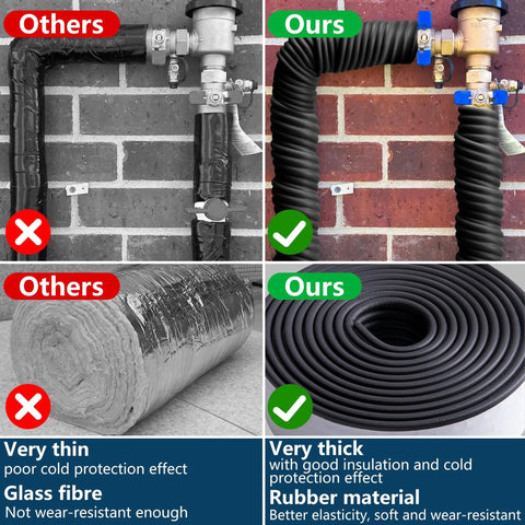 Comparison of Weather Resistant Water Pipe Insulation Tape 16.4 Ft Long By 3.2 In Wide Foam Wrap with others, showing thickness and material properties.