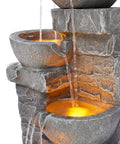 Cascading Bowls LED Outdoor Water Fountain With Stacked Stone Base For Gardens Patios Lawns And Balconies A Soothing Ambient Water Feature