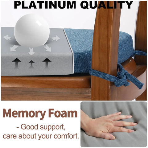 Comfy Memory Foam Chair Cushions For Dining Chairs U Shape 16 By 16 Inch Blue Removable Slip Resistant Seat Pad With Plush Woven Fabric For Home Kitchen Restaurant