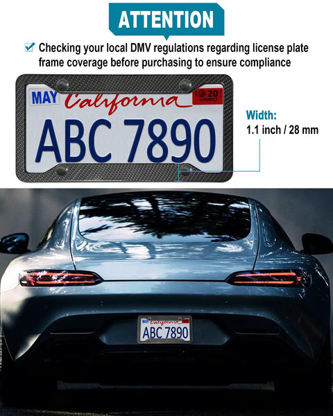 Back view of a car with Dope Carbon Fiber Look License Plate Frames 2 Pack Matte Black Aluminum Car Tag Holder on license plate.