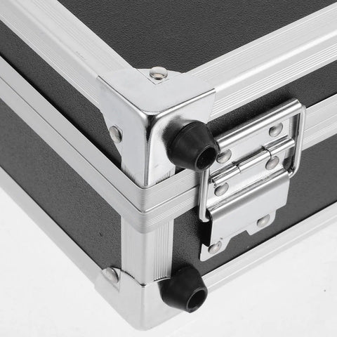 Corner detail of Grab And Go Portable Aluminum Tool Box With Latch System showing latch and aluminum edging.