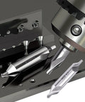 Close-up of 7 Piece Center Drill Bit Set M2 HSS 60 Degree Countersink Tools with Protective Case for Lathe and Metalworking.
