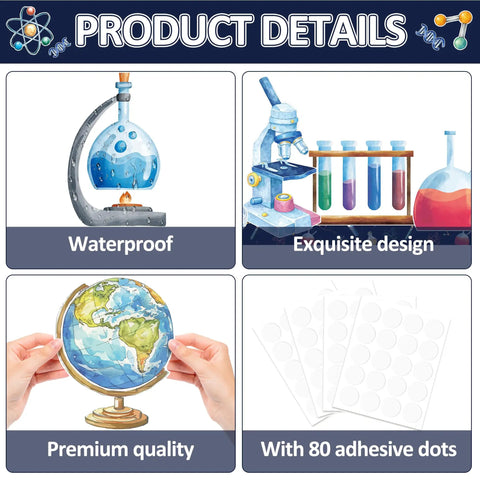 Lab Themed Bulletin Board Decor Set For Classrooms With 35 Lab Cutouts 16 Colorful Borders And Banners Plus Adhesive Sheets For Easy Wall Displays Back To School Teacher Supplies And Lab Classroom Decor product details with lab equipment illustrations.
