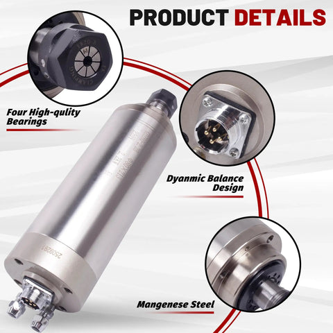 Beefy 2.2KW 110V Water Cooled Spindle Motor 80mm Body High Speed 24000RPM With ER20 Collet 15A 400Hz CNC Router Engraver details