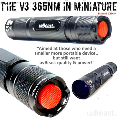 V3 365nm Mini Black Light UV Flashlight Dope Portable Powerhouse With 5 Core UV LED, compact design with orange button
