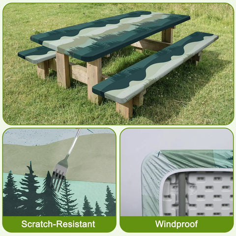 Picnic Table Cover Set With Bench Covers, Windproof And Waterproof 72 Inch Tablecloths For Outdoor Dining, Three Piece Set