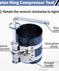 Universal Premium Piston Ring Compressor And Heavy Duty Installation Pliers For Domestic And Import Engine Builds The Grease Monkey Approved Essential For Real Backyard Wrenching, showing tool details and components.