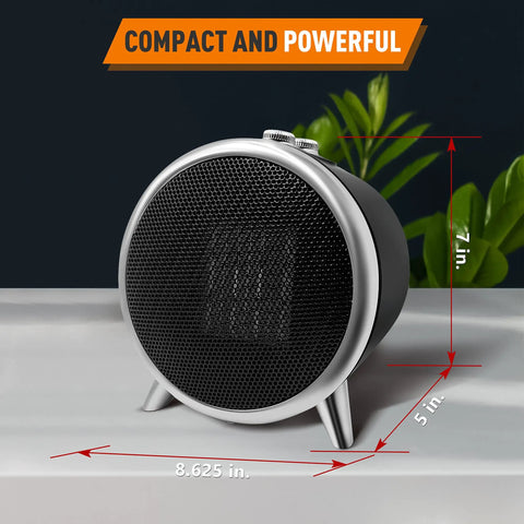 Vintage Inspired Ceramic Space Heater That Cranks Up The Warmth Fast, 1500W Portable Desktop Electric Heater With Thermostat, Black