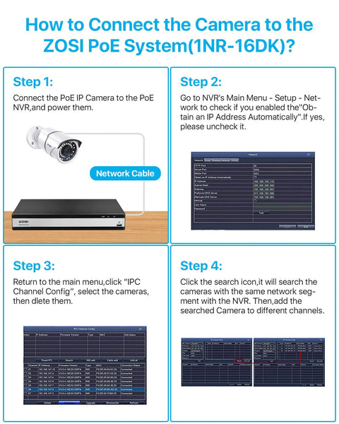 Illustration showing connection of 5MP PoE Bullet IP Camera With Night Vision to ZOSI NVR system.
