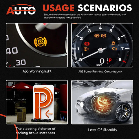 Usage scenarios for Front Abs Wheel Speed Sensor Compatible With Tesla Model X 2016 To 2020 EV highlighting ABS warning and stability.