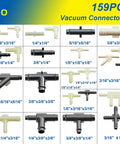Assortment of automotive vacuum connector kit pieces in various sizes from 1/8 to 3/8 inches for cars and trucks, 159 pieces by OAUTOO.